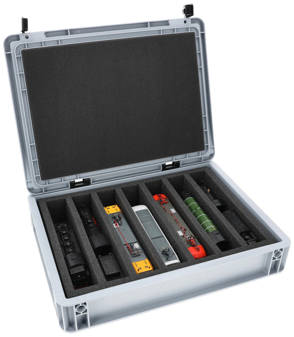 Eurobox 40x30 Set für Modelleisenbahnen - Spur H0 - 7 Fächer - Schaumstoffeinlage zur stehenden Aufbewahrung