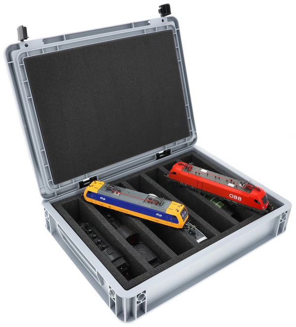 Eurobox 40x30 Set für Modelleisenbahnen - Spur H0 - 7 Fächer - Schaumstoffeinlage zur stehenden Aufbewahrung