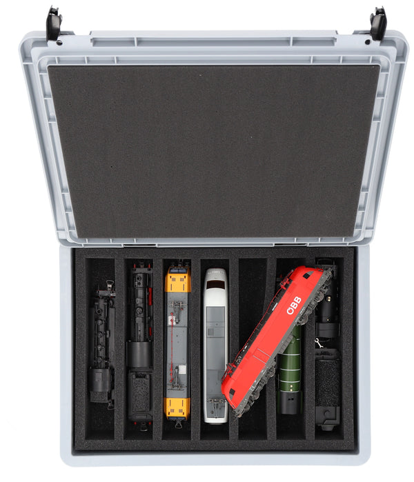 Eurobox 40x30 Set für Modelleisenbahnen - Spur H0 - 7 Fächer - Schaumstoffeinlage zur stehenden Aufbewahrung