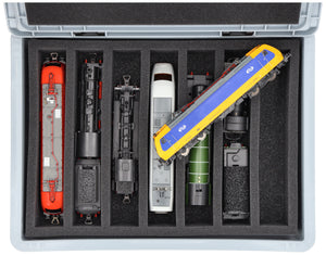 Eurobox 40 x 30 cm Set für Modelleisenbahnen - Spur 00 - 7 Fächer - Schaumstoffeinlage zur stehenden Aufbewahrung