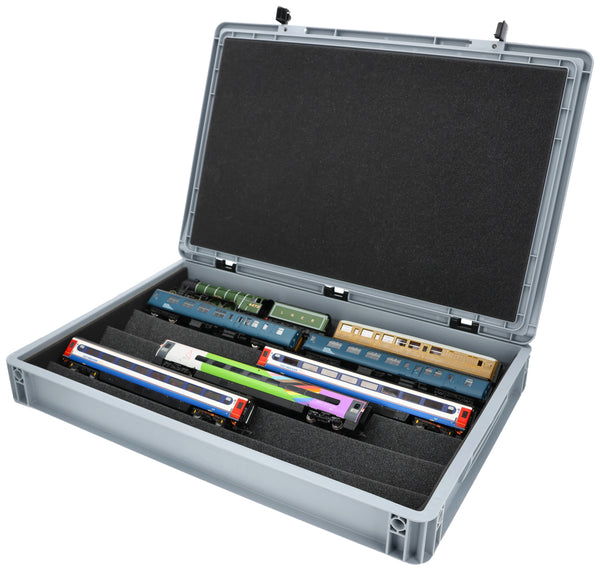 Eurobox 60 x 40 cm Set mit Zugliege - 5 Fächer für Spur 00 - für Modelleisenbahnen, Loks und Fahrzeuge