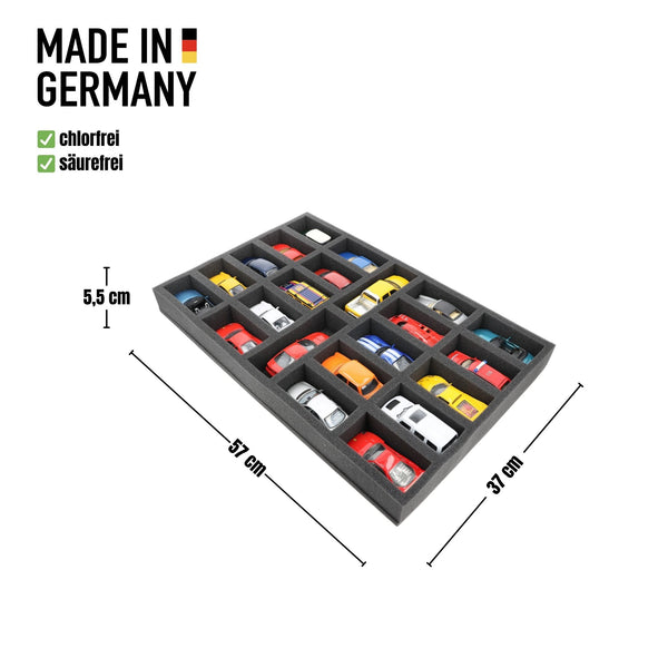 570 mm x 370 mm x 55 mm Foam insert for model cars 1:43 - 22 compartments - JV055A001
