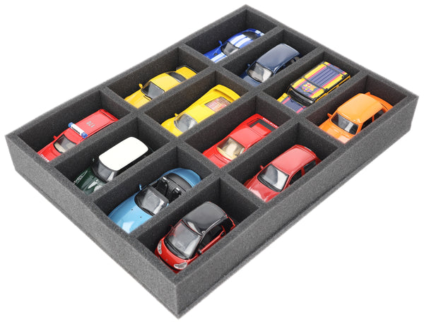 370 mm x 270 mm x 55 mm Foam insert for model cars 1:43 - 12 compartments - IU055A001