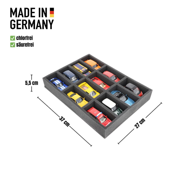 370 mm x 270 mm x 55 mm Foam insert for model cars 1:43 - 12 compartments - IU055A001