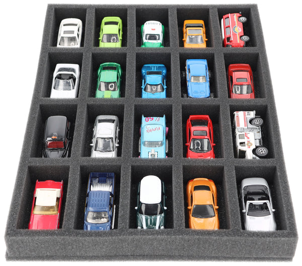 370 mm x 270 mm x 40 mm Foam insert for model cars 1:64 - 20 compartments - IU040A003