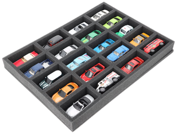 370 mm x 270 mm x 40 mm Foam insert for model cars 1:64 - 20 compartments - IU040A003