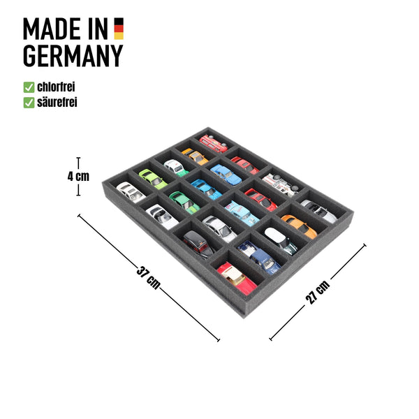 370 mm x 270 mm x 40 mm Foam insert for model cars 1:64 - 20 compartments - IU040A003