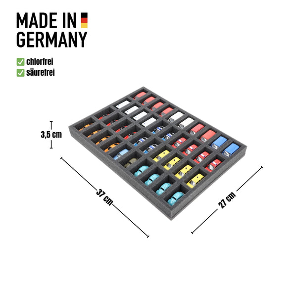 370 mm x 270 mm x 35 mm Foam insert for model cars 1:87 - 40 compartments - IU035A001