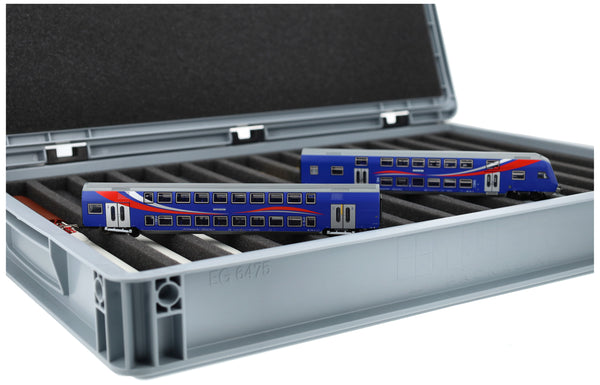 Eurobox 60 x 40 cm Set für Modelleisenbahnen - Spur TT - 14 Fächer - Schaumstoffeinlage zur stehenden Aufbewahrung