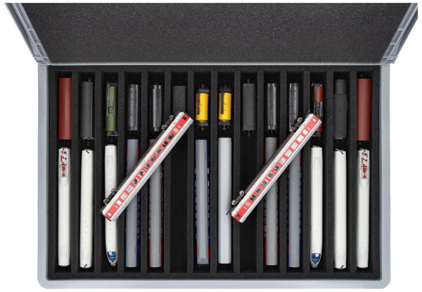 Eurobox 60 x 40 cm Set für Modelleisenbahnen - Spur TT - 14 Fächer - Schaumstoffeinlage zur stehenden Aufbewahrung