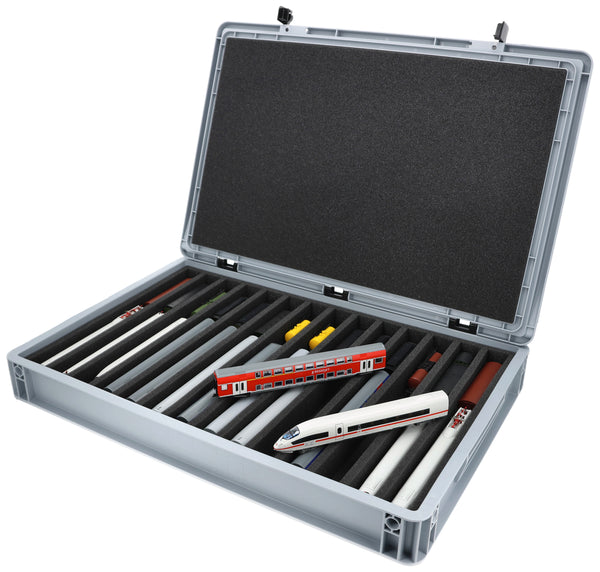 Eurobox 60 x 40 cm Set für Modelleisenbahnen - Spur TT - 14 Fächer - Schaumstoffeinlage zur stehenden Aufbewahrung