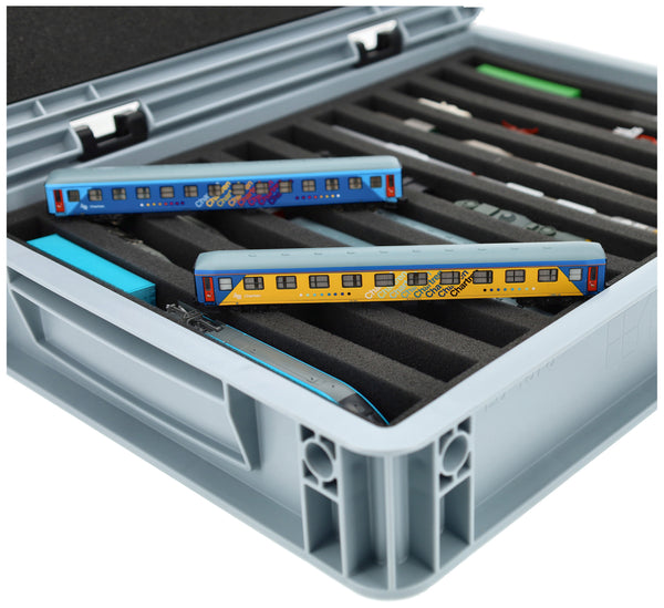 Eurobox 40 x 30 cm Set für Modelleisenbahnen - Spur N - 11 Fächer - Schaumstoffeinlage zur stehenden Aufbewahrung