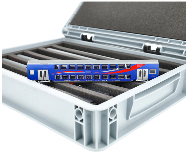Eurobox 40 x 30 cm Set für Modelleisenbahnen - Spur TT - 6 Fächer - Schaumstoffeinlage zur stehenden Aufbewahrung