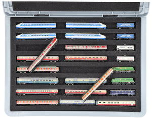 Eurobox 40 x 30 cm Set für Modelleisenbahnen - Spur Z - 8 Fächer - Schaumstoffeinlage zur liegenden Aufbewahrung