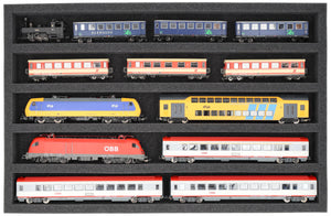 570 mm x 370 mm x 50 mm Schaumstoffeinlage für Modelleisenbahn - Spur H0 - 5 Fächer - für liegende Aufbewahrung - JV050A003