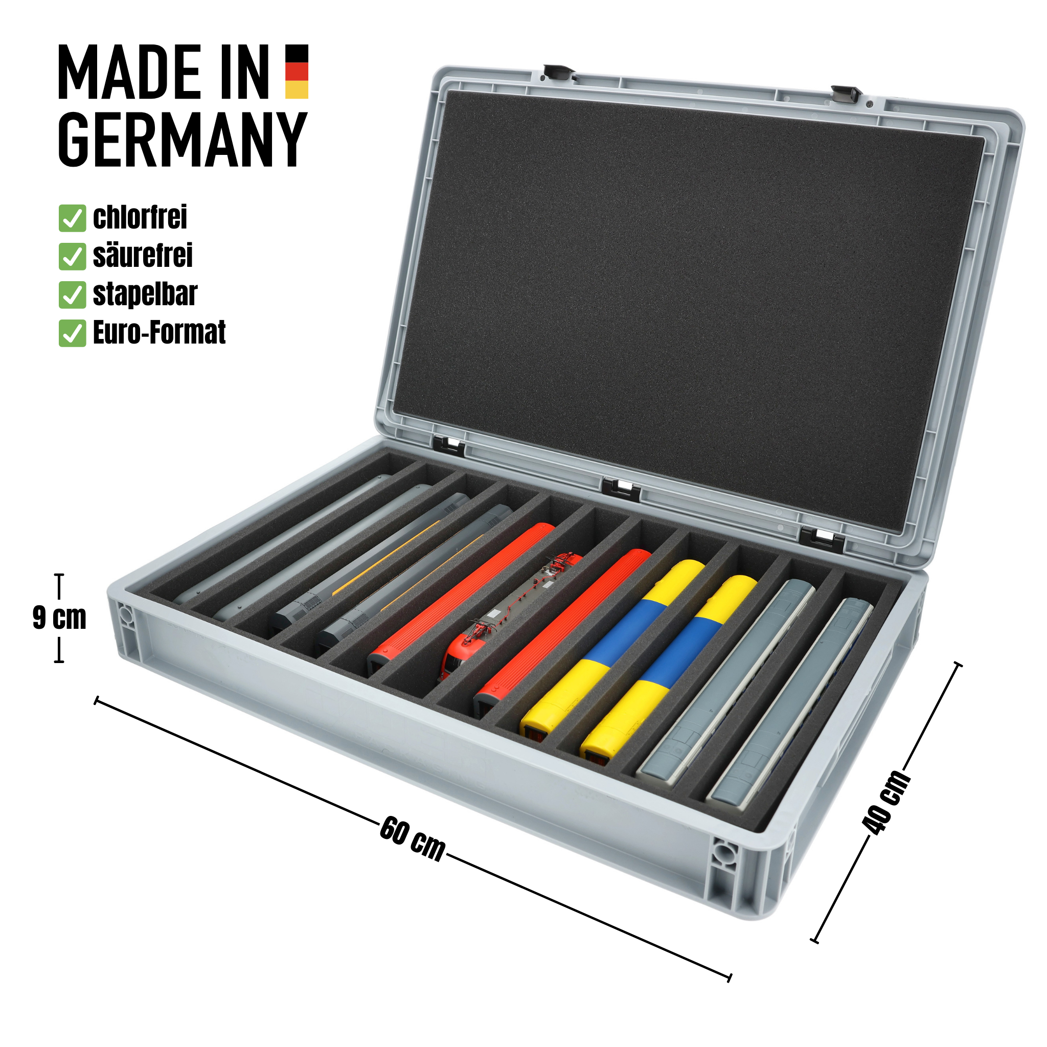 Eurobox 60 x 40 cm Set für Modelleisenbahnen - Spur H0 - 11 Fächer