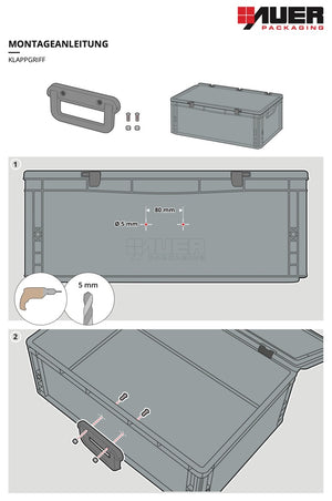 Klappgriff für AUER Euroboxen 30 x 20 cm - 60 x 40 cm - Einfache Montage mit Schrauben - Verwandelt AUER Behälter in Koffer