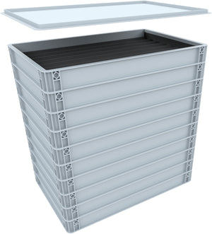 Stackable Eurobox 60 x 40 cm Set with Zugliege for model railway - 7 compartments for TT gauge