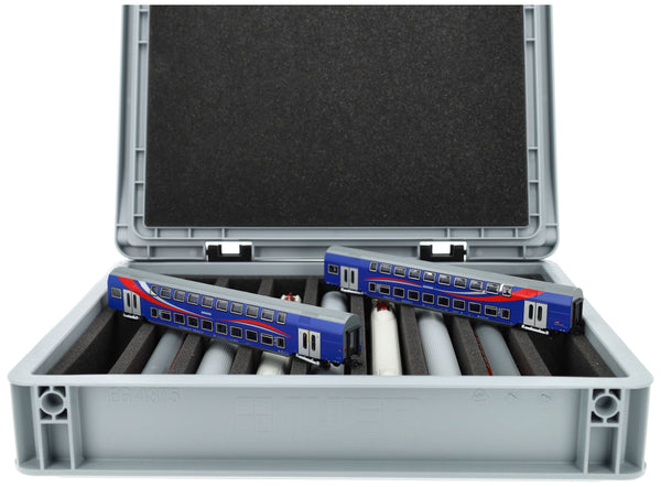 Eurobox 40 x 30 cm Set for model railway - TT scale - 9 compartments - foam insert for upright storage