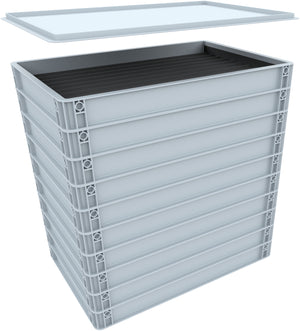 Stapelbare Eurobox 60 x 40 cm mit Zugliege für Modelleisenbahn - 10 Fächer für Spur Z